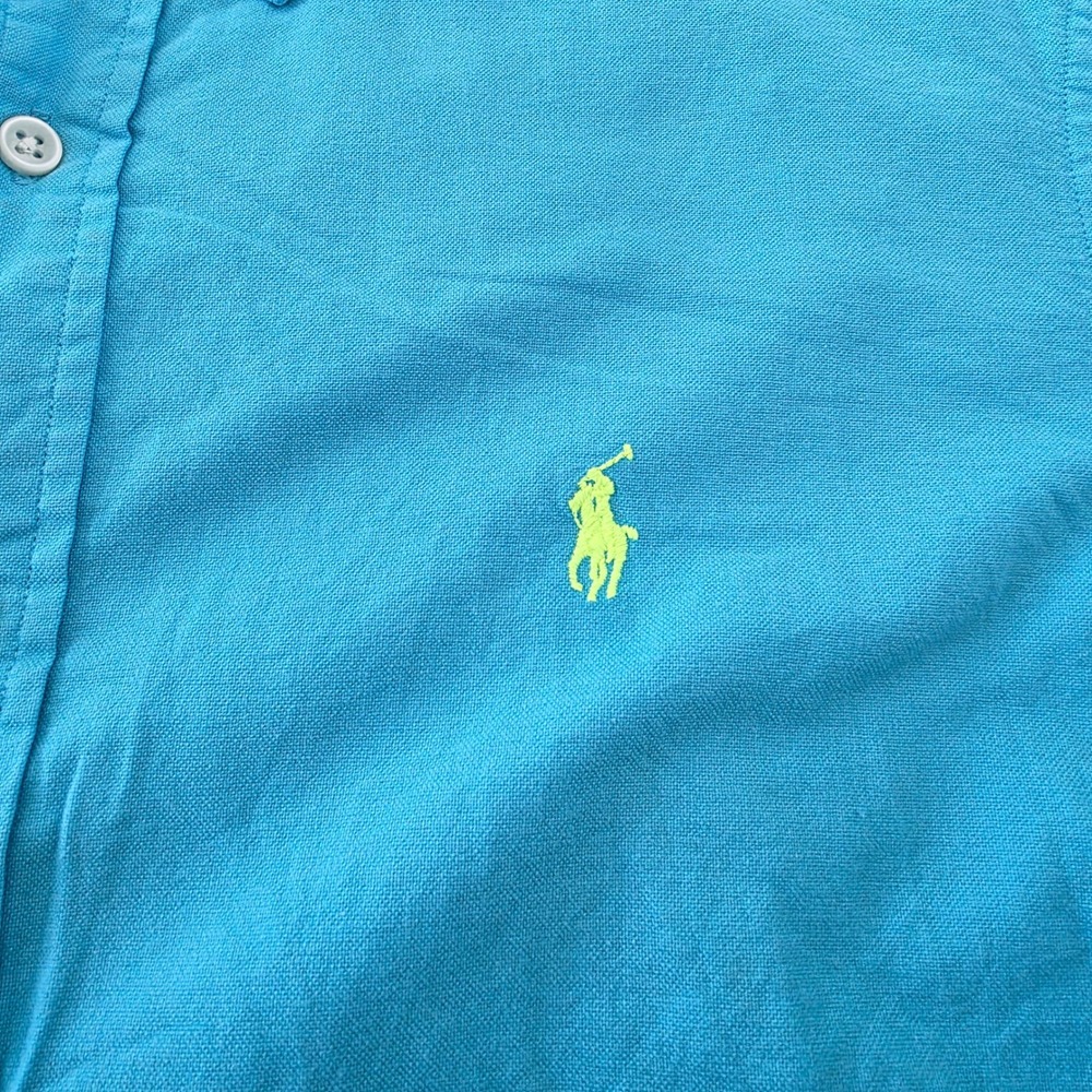 Ralph Lauren Mens Medium Short Sleeve Button Down Shirt Turquoise Blue Cotton - Picture 4 of 8